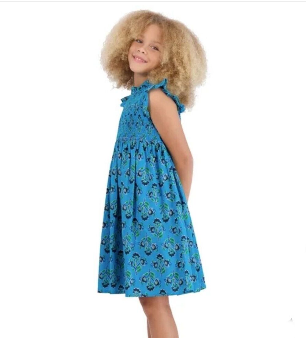 French Connection Kids Girl's Dress Dark Blue Floral Ruffle Size XS (5/6)
